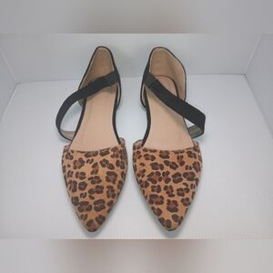 Leopard Print With Suade Material Strappy Pointed Flat Shoes. Size 38. Pre-Owned